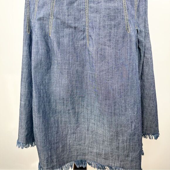 ZAPPELLE CUSTOM Medium Wash Denim Blue Cap Sleeved Pleated Trapeze Dress Sz XL - Picture 3 of 14